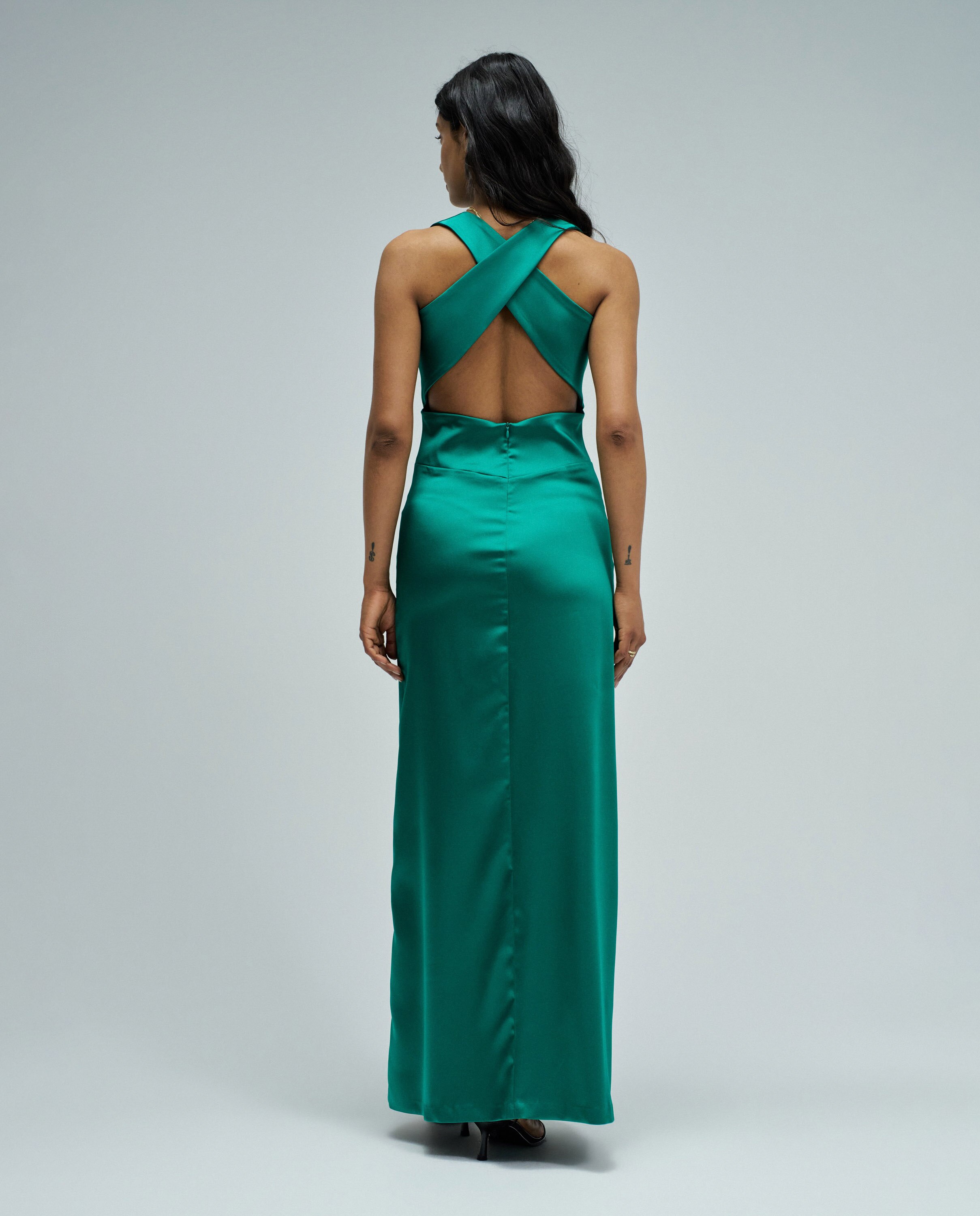 Vestido Comprido Acetinado Verde-3