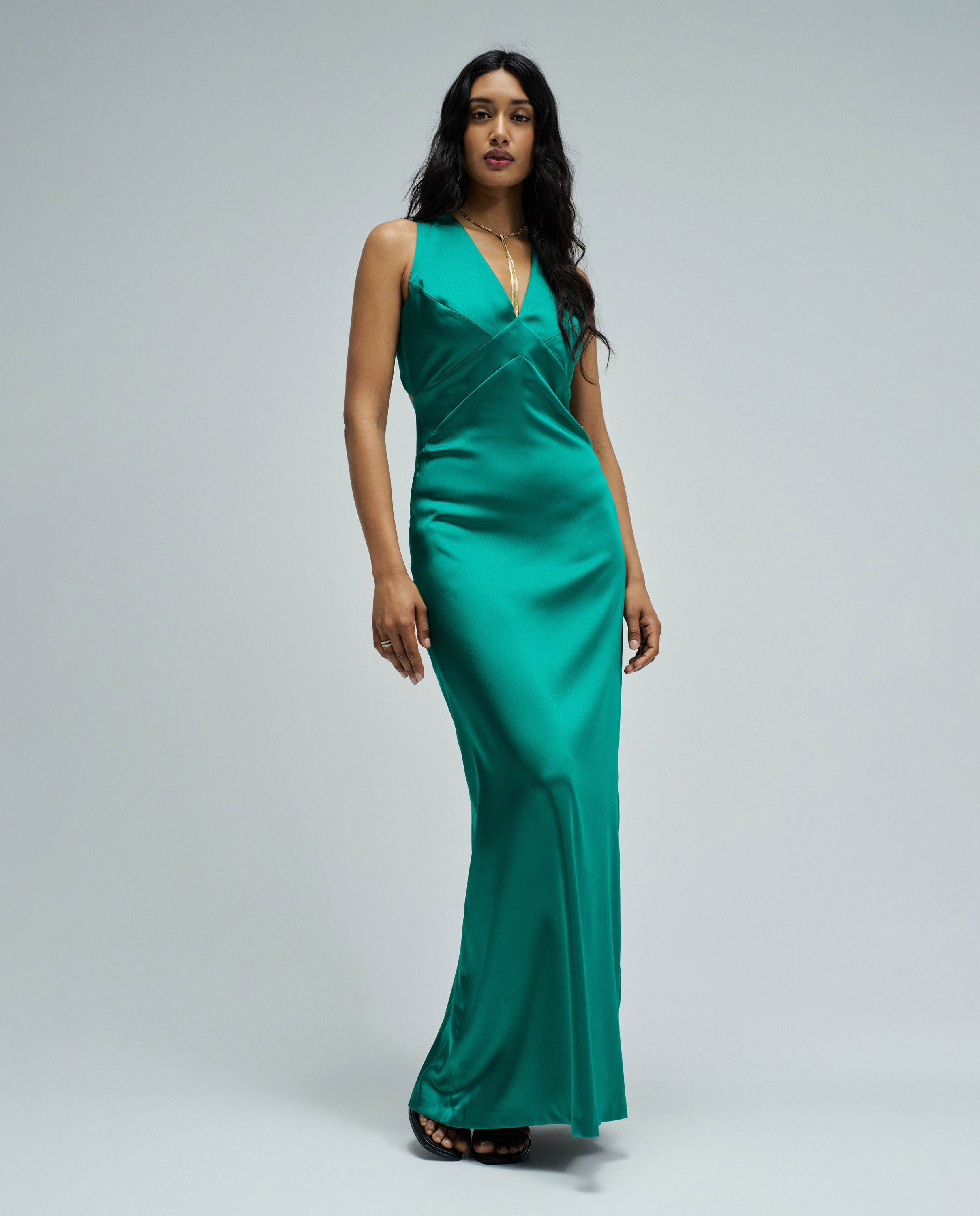 Vestido Comprido Acetinado Verde-5