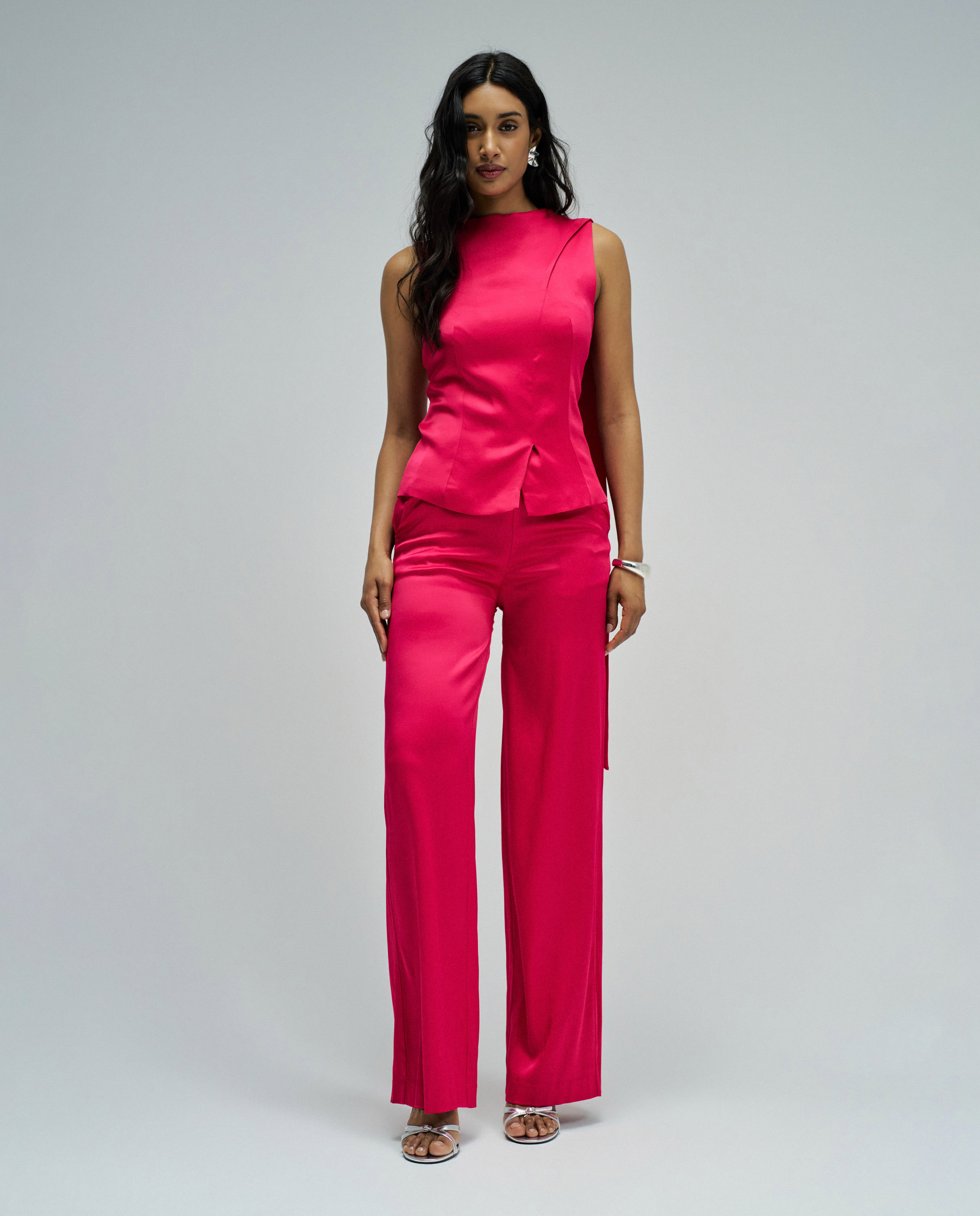 Calças Wide Leg Acetinadas Rosa-1