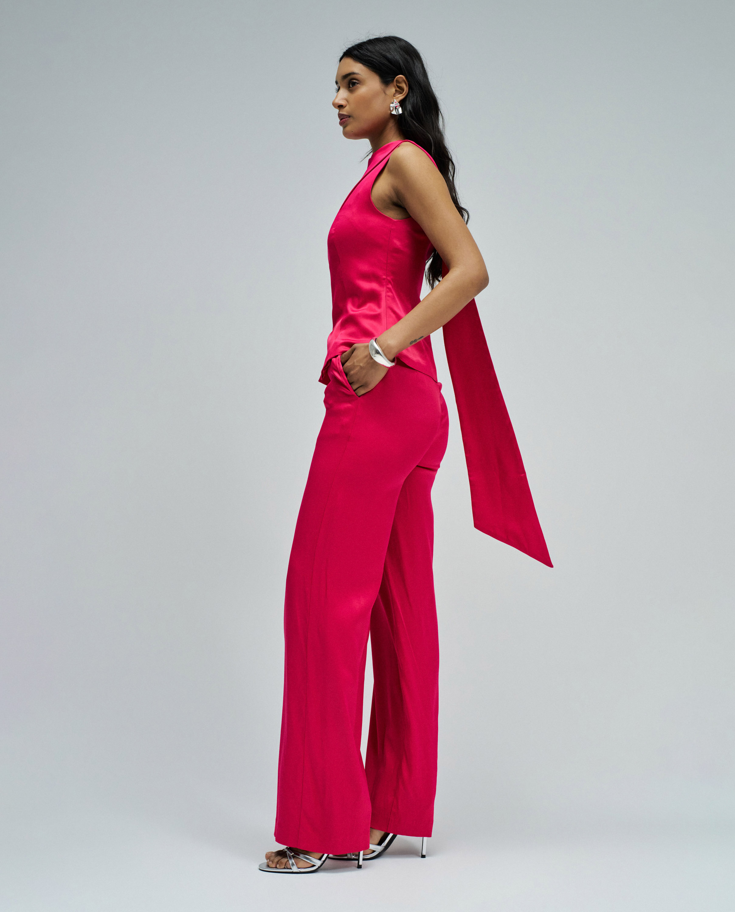 Calças Wide Leg Acetinadas Rosa-2