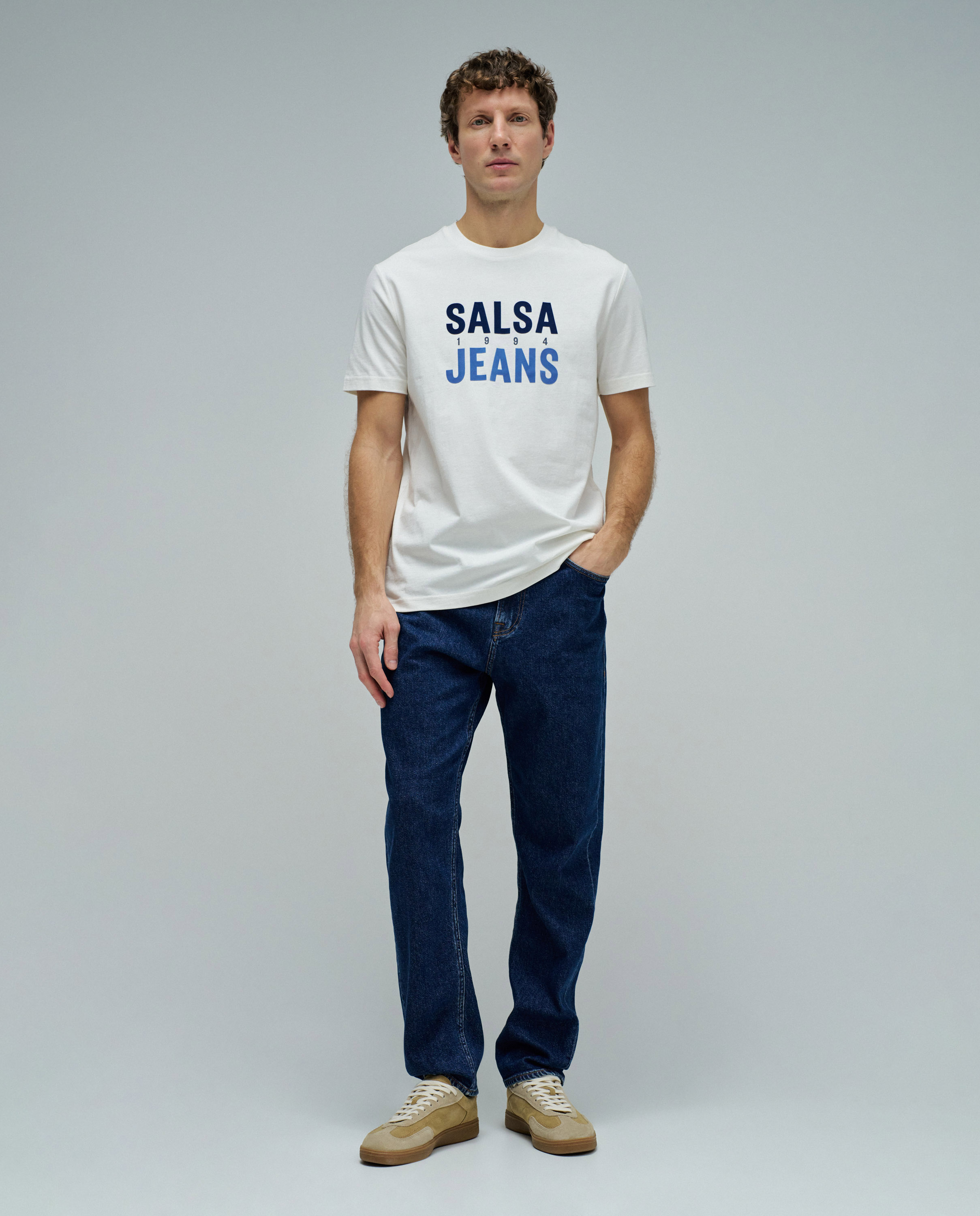 T-shirt com Branding Slim Fit Branco-5
