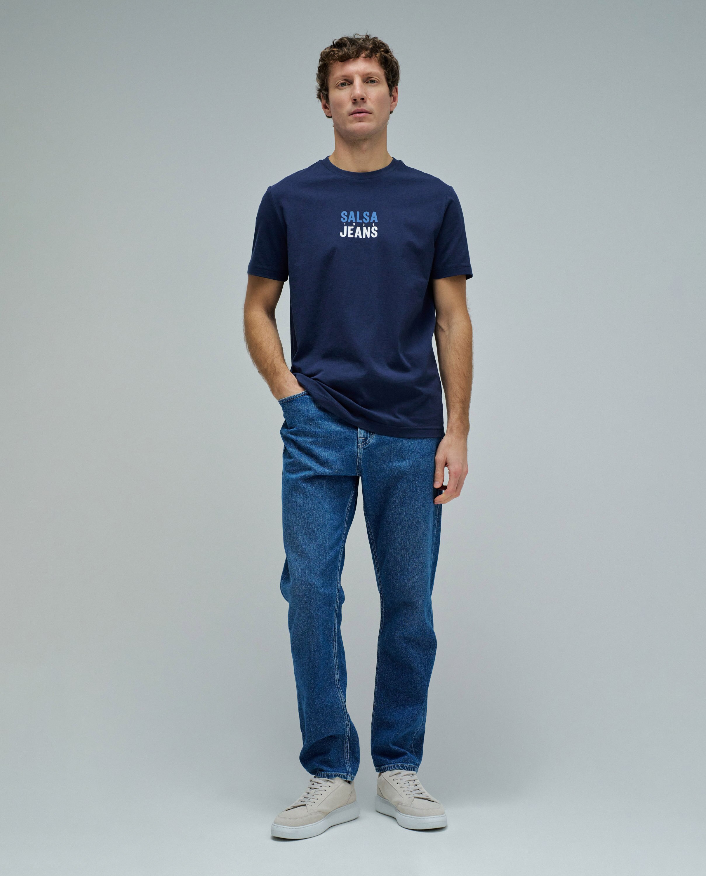 T-shirt com Branding Slim Fit Azul-5