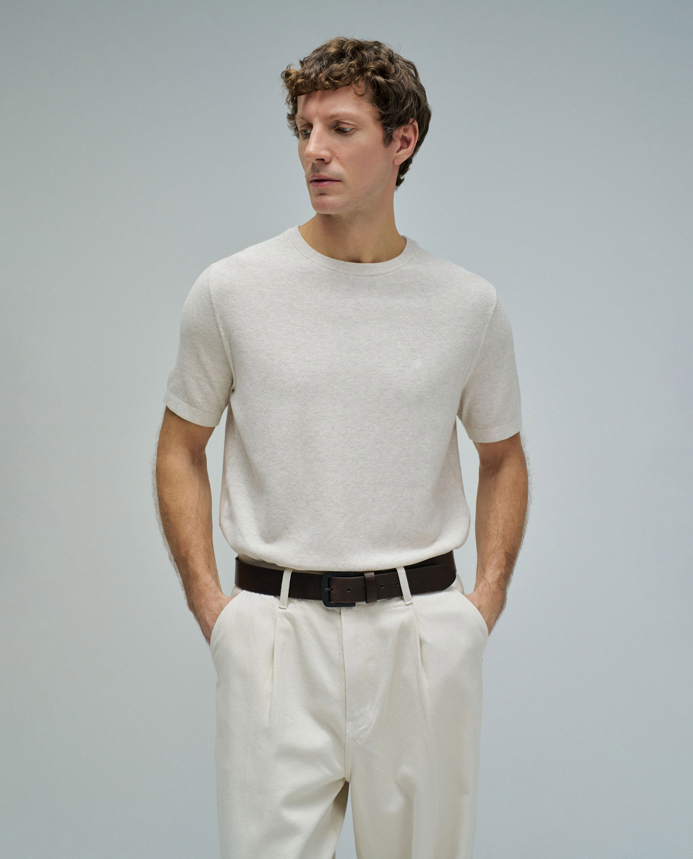 T-shirt em Malha Tricotada Natural-1