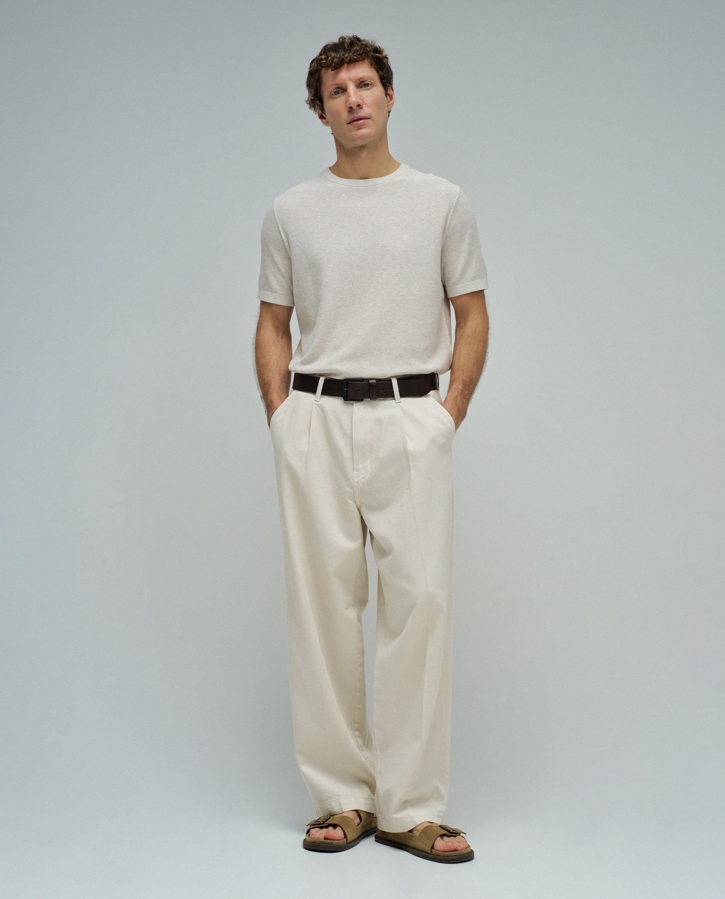 T-shirt em Malha Tricotada Natural-5