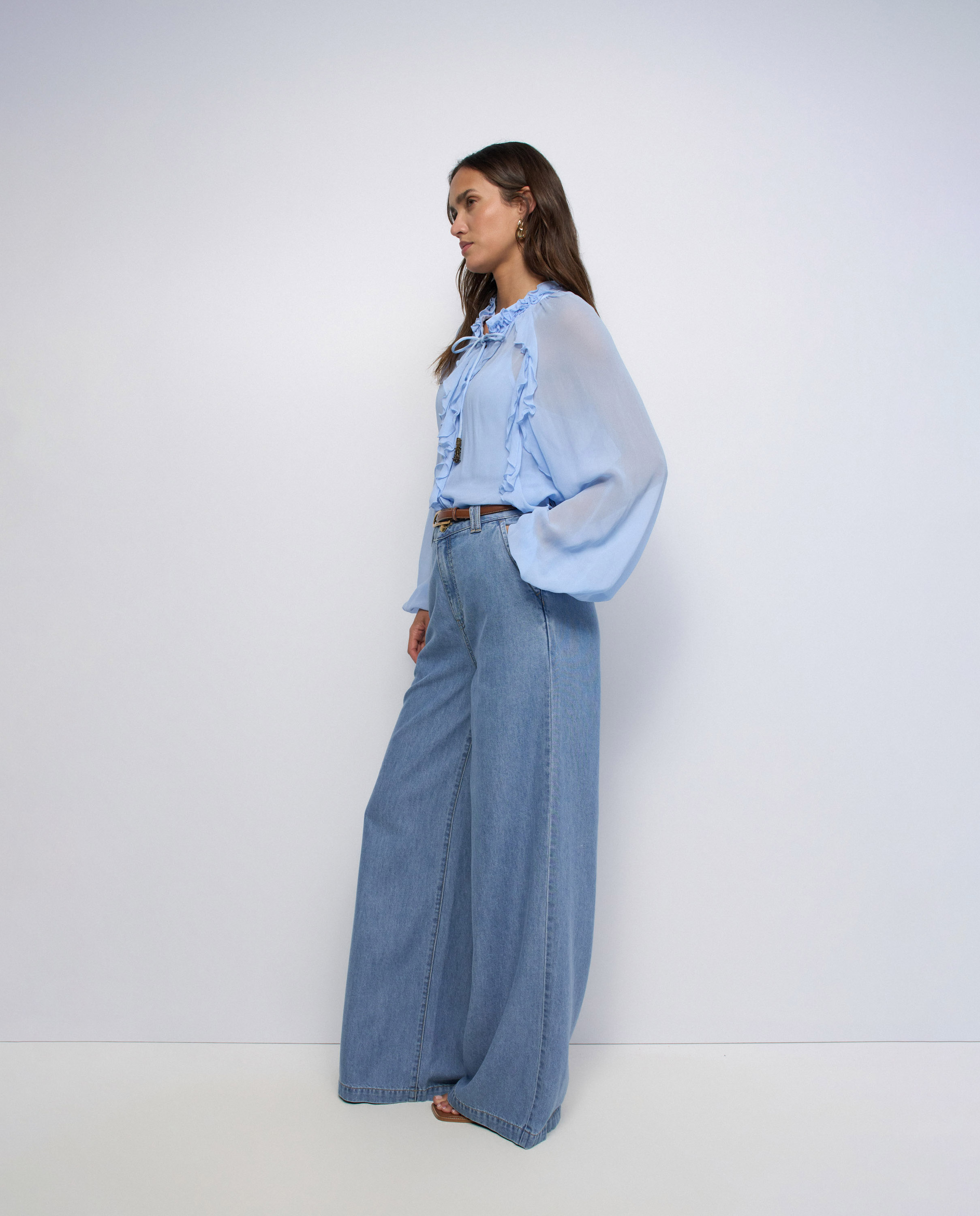 Calças Chino em Lightdenim com Perna Wide Azul-2