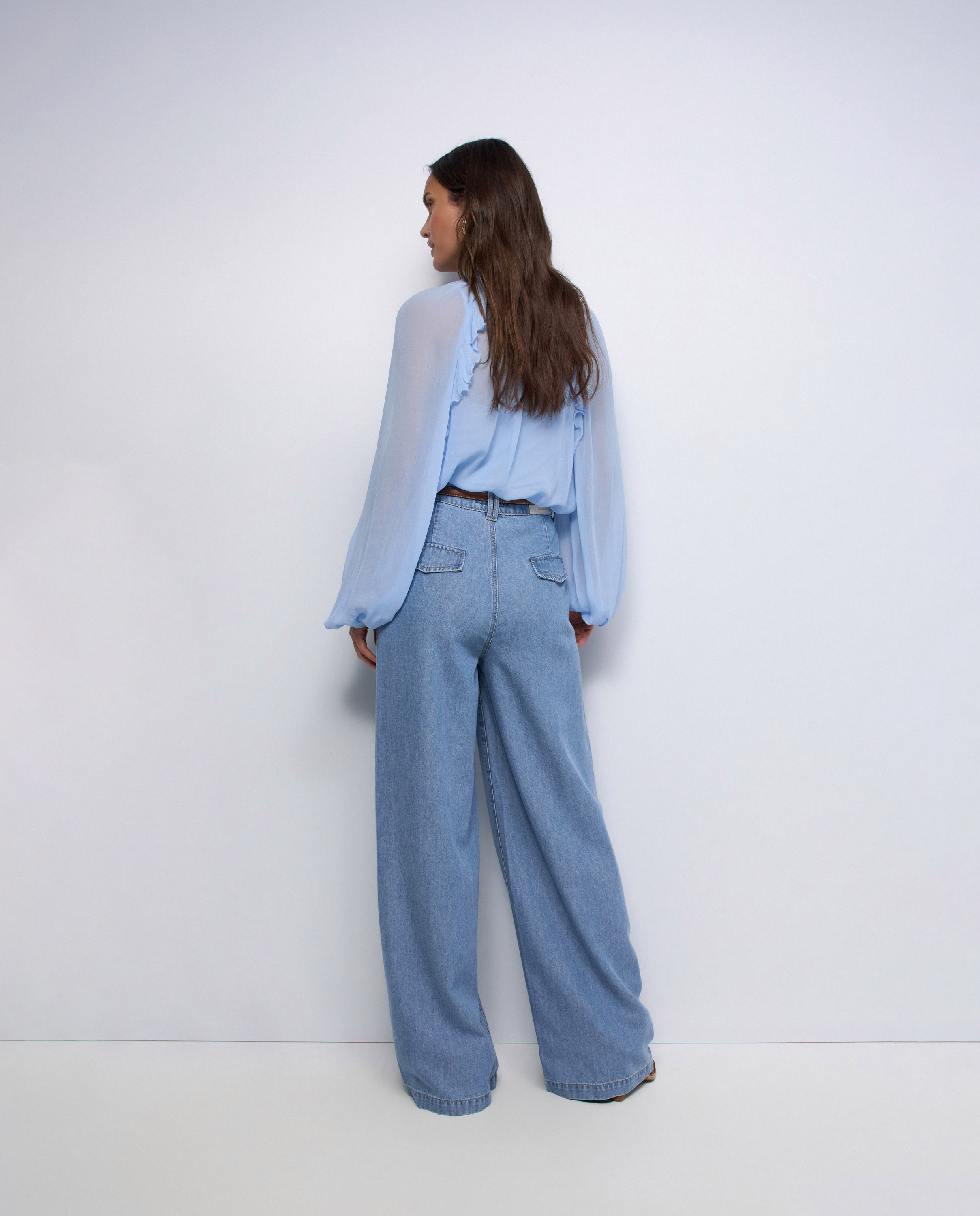 Calças Chino em Lightdenim com Perna Wide Azul-3