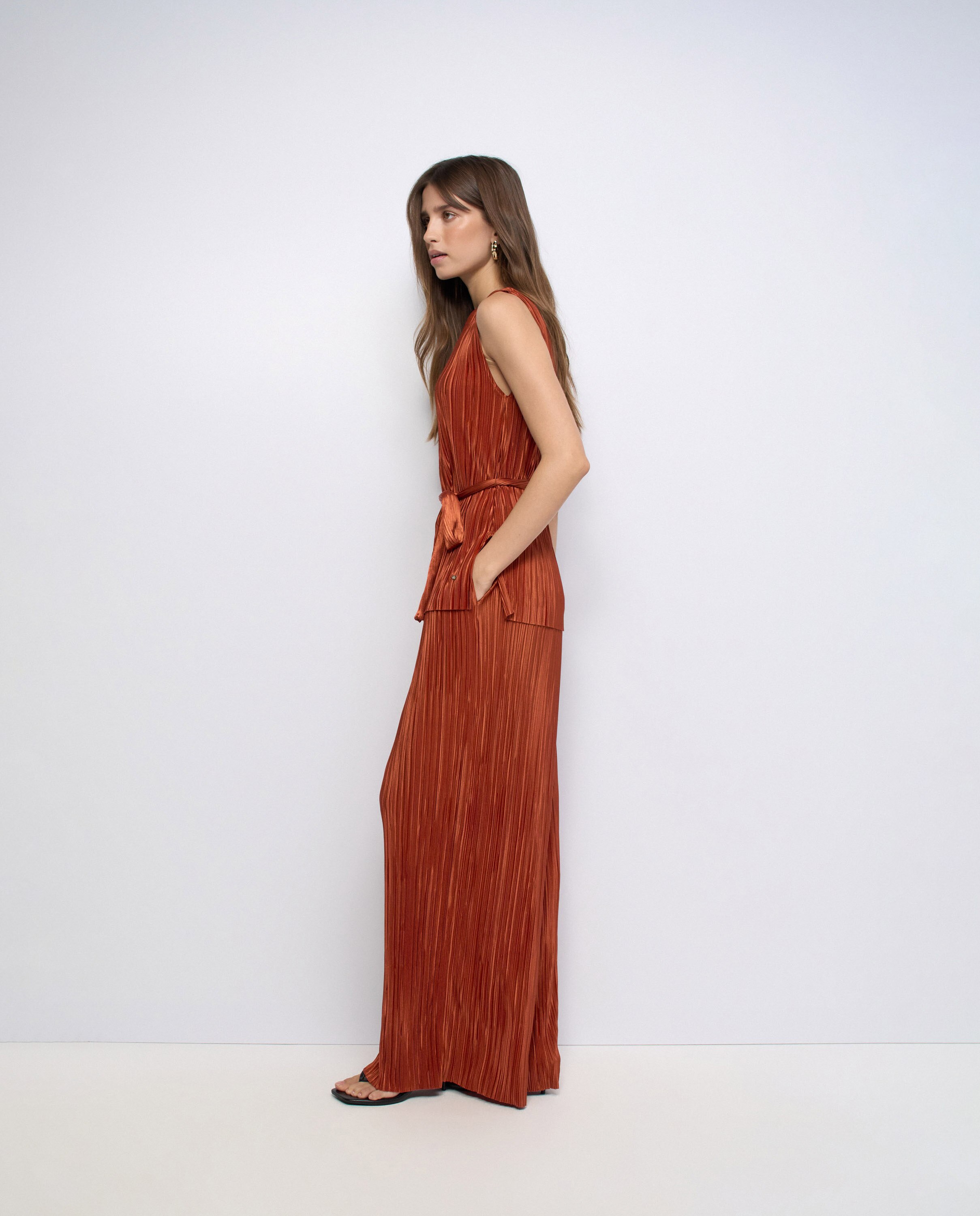 Blusa Plissada Laranja-2