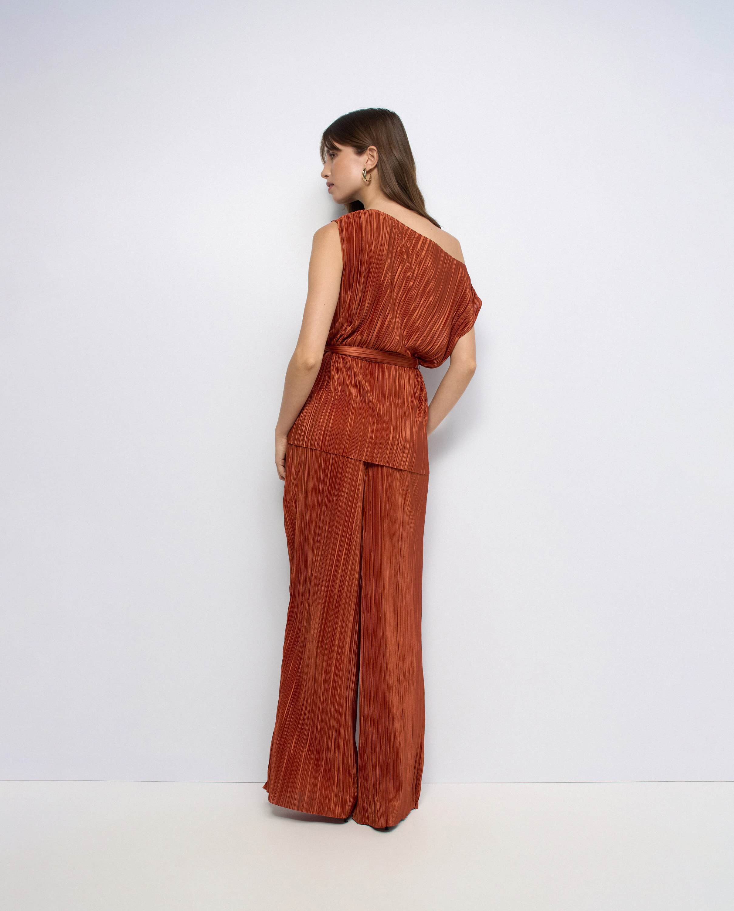 Blusa Plissada Laranja-3