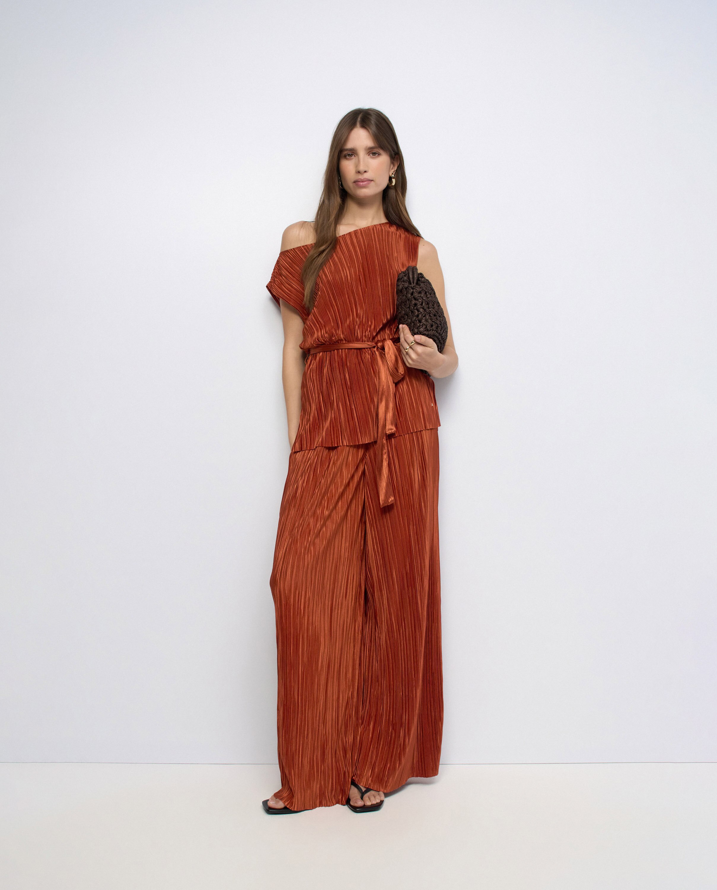 Blusa Plissada Laranja-5