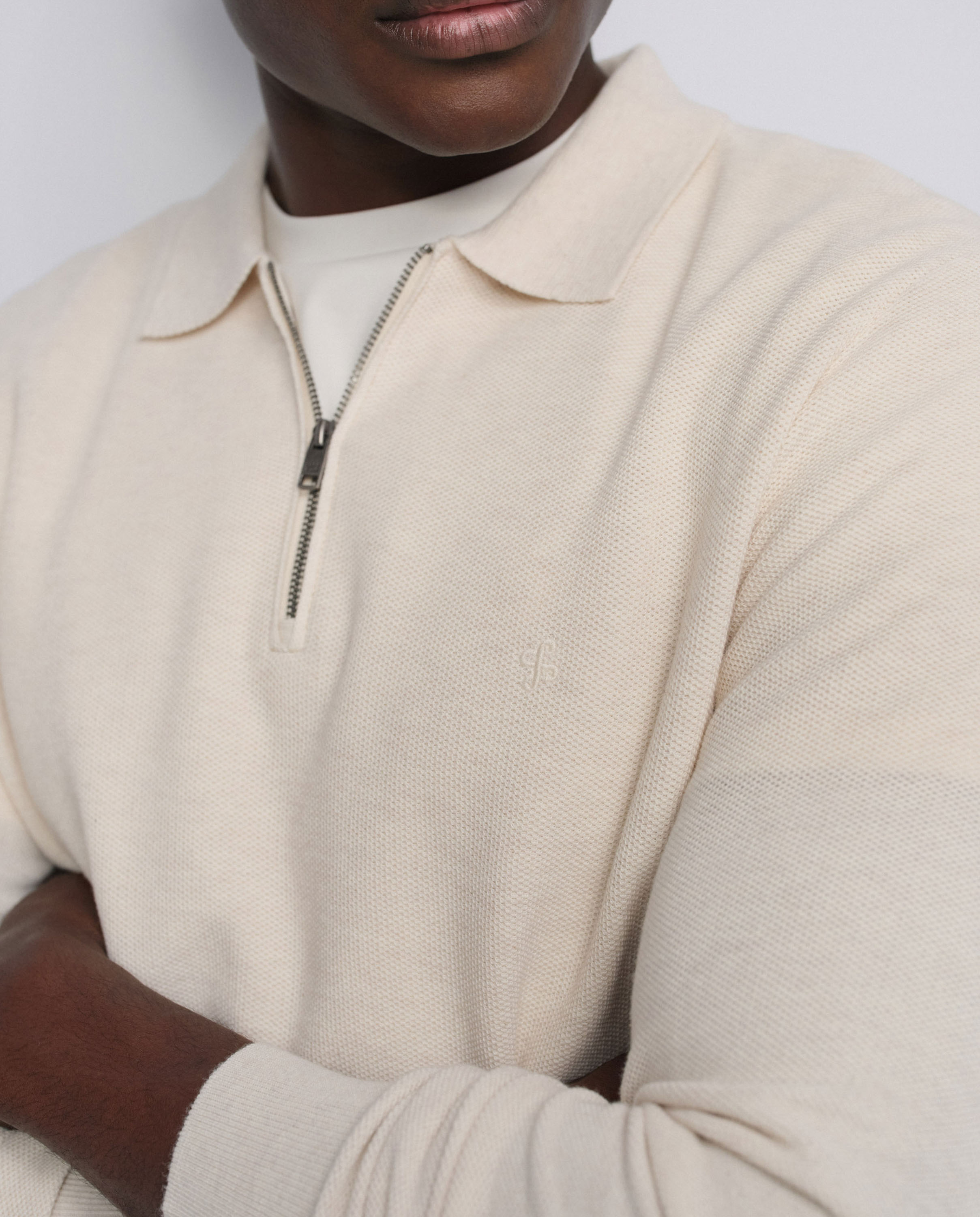 Camisola de Malha com Meia Fecho Zip Natural-4