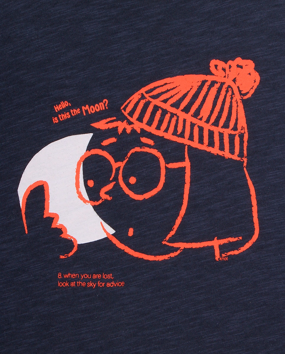 T-shirt Infantil de Manga Comprida com Desenho Frontal KNOT Azul-marinho-3