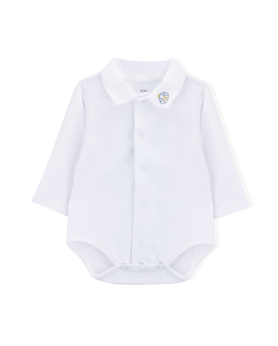Body de bebé menino de manga comprida com gola bordada KNOT Branco-1