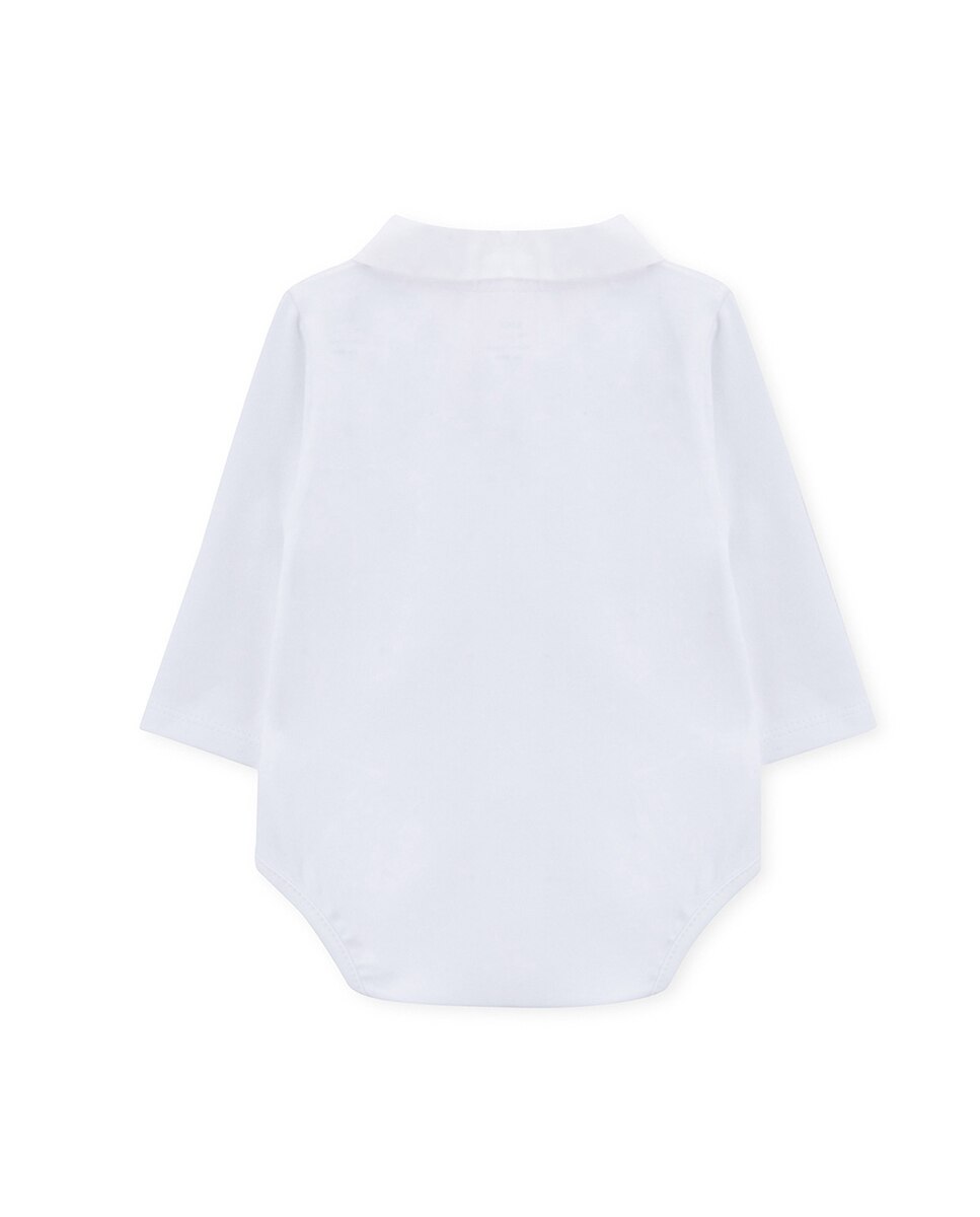Body de bebé menino de manga comprida com gola bordada KNOT Branco-2
