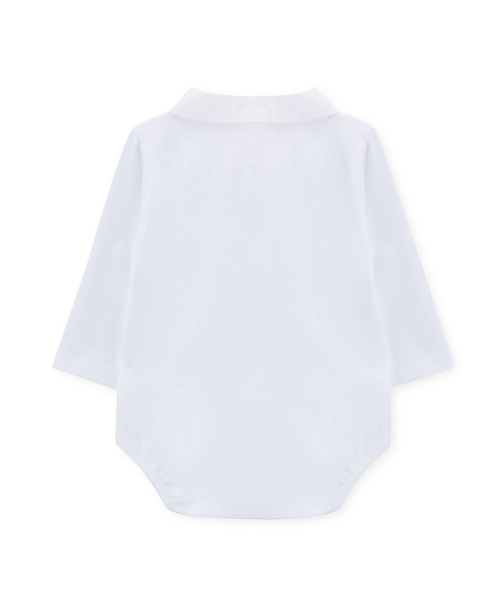 Body de bebé menino de manga comprida com gola bordada KNOT Branco-3