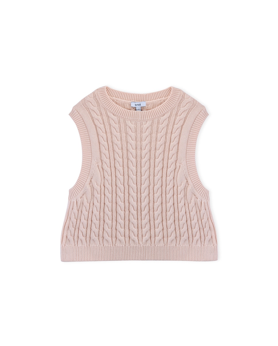 Camisola de menina sem mangas de malha entrançada Natural-1