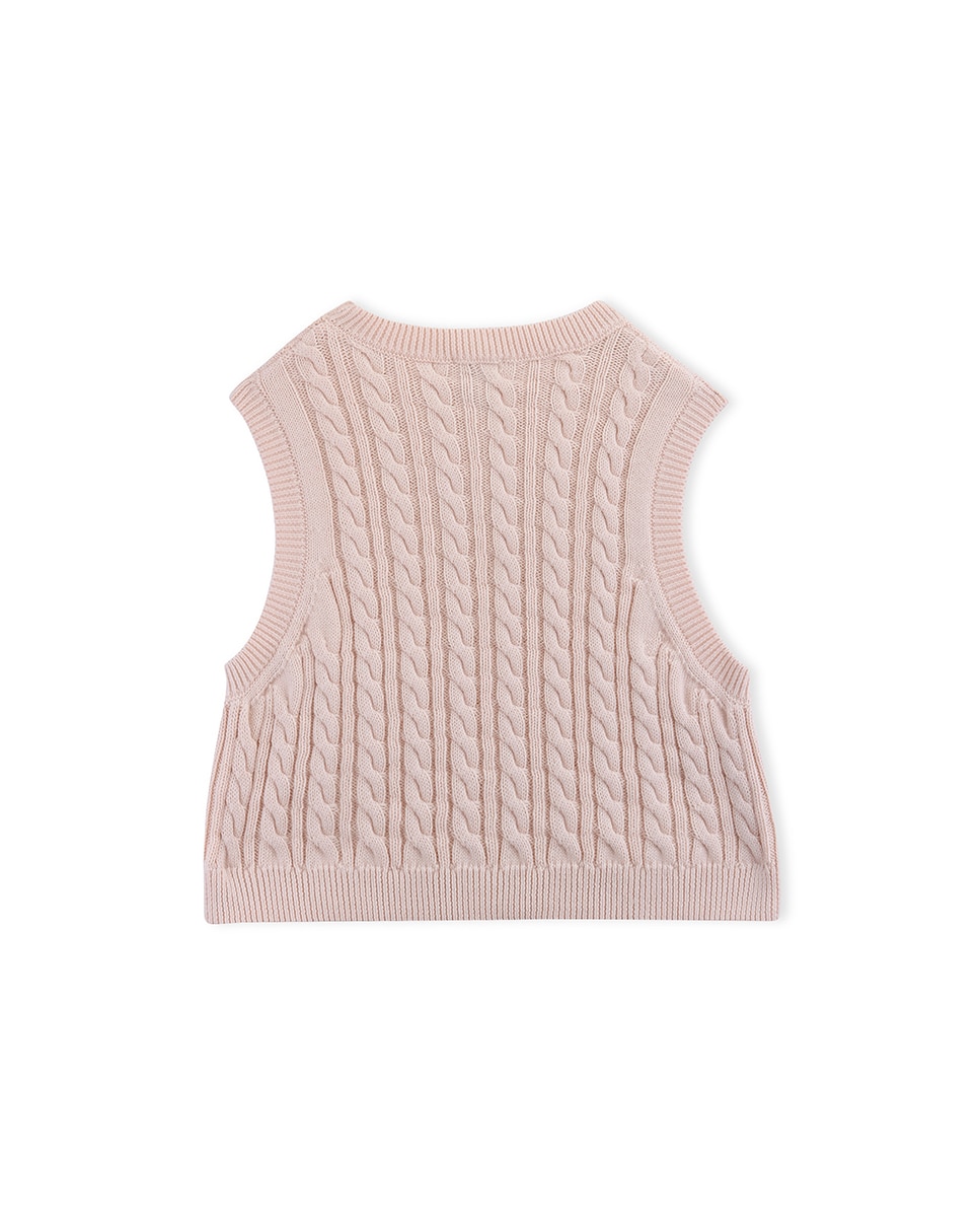 Camisola de menina sem mangas de malha entrançada Natural-2