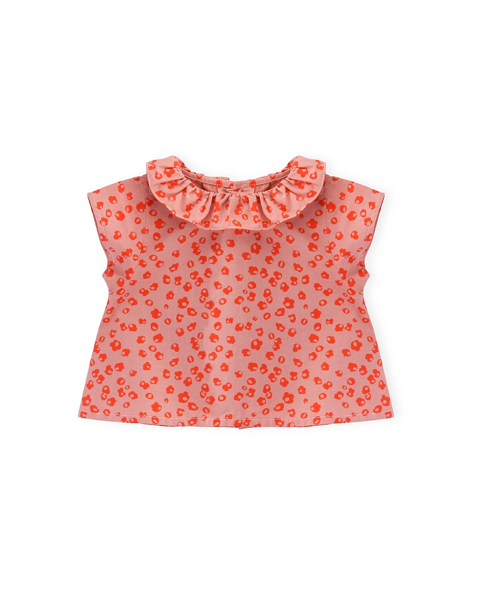 Blusa de Bebé com Estampado de Flores e Gola Folho KNOT Vermelho-1