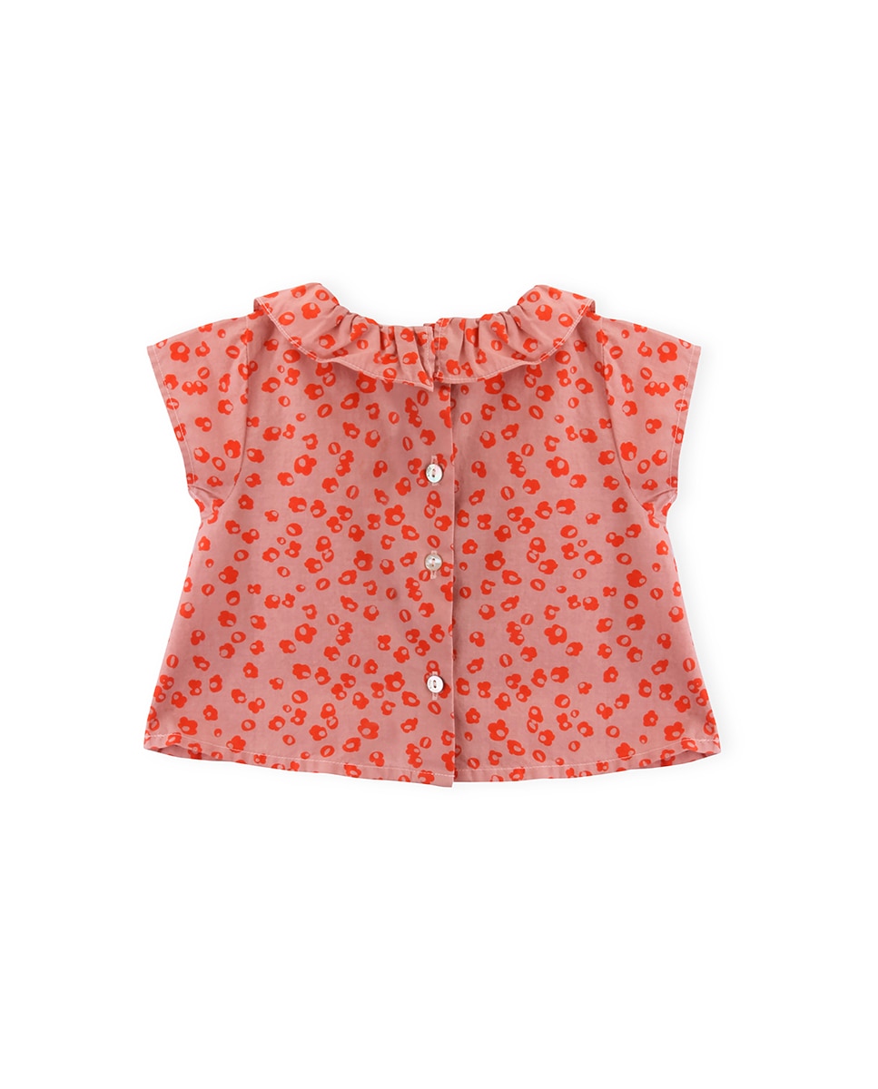 Blusa de Bebé com Estampado de Flores e Gola Folho KNOT Vermelho-2