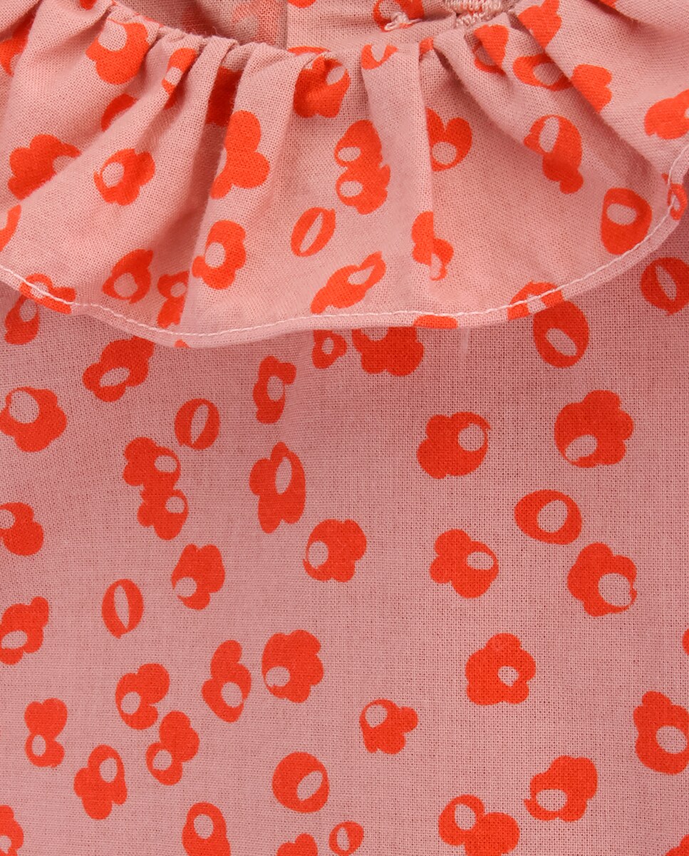 Blusa de Bebé com Estampado de Flores e Gola Folho KNOT Vermelho-3