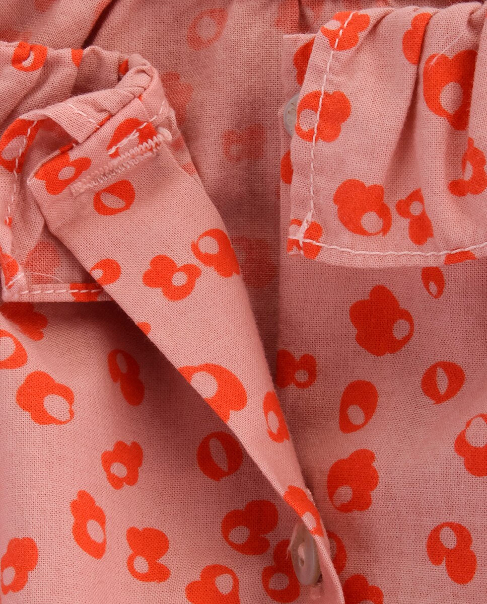 Blusa de Bebé com Estampado de Flores e Gola Folho KNOT Vermelho-4