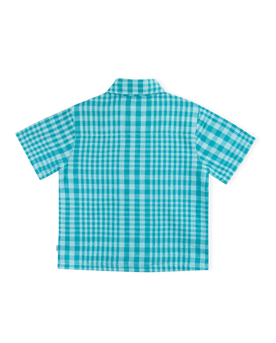 Camisa de menino de manga curta de xadrez KNOT Turquesa-2