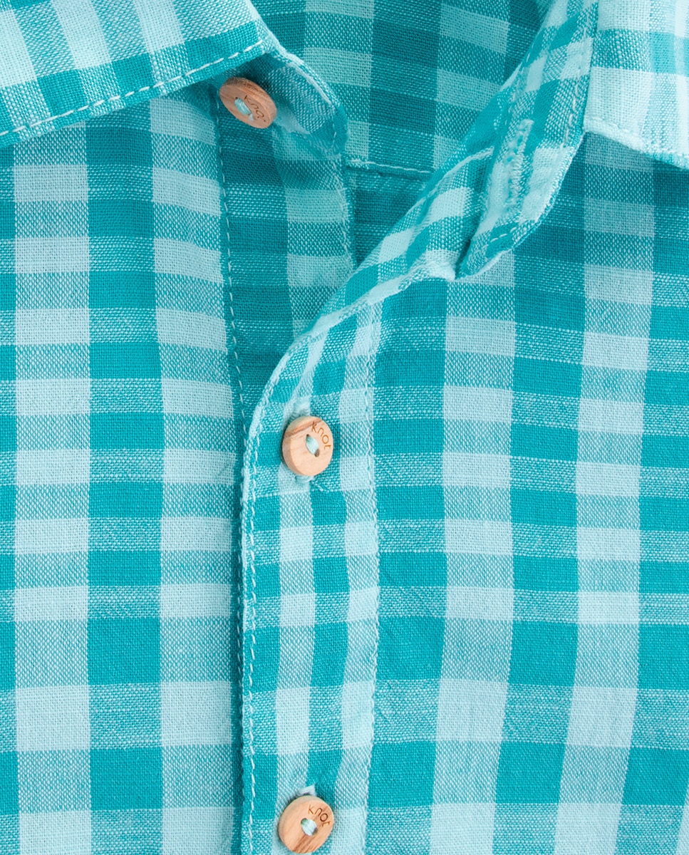 Camisa de menino de manga curta de xadrez KNOT Turquesa-4