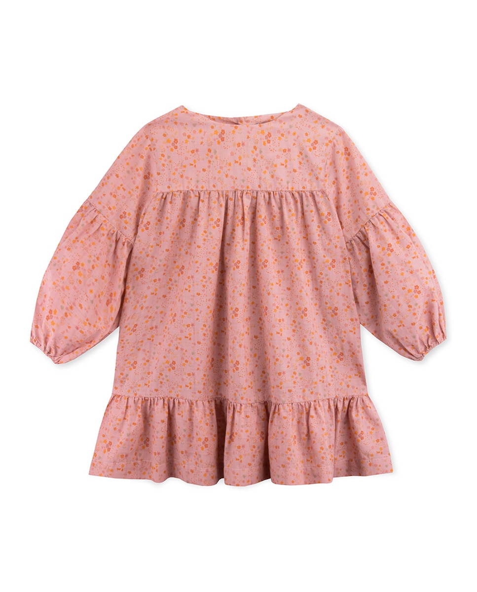 Vestido de menina de algodão com estampado de flores KNOT Rosa-1