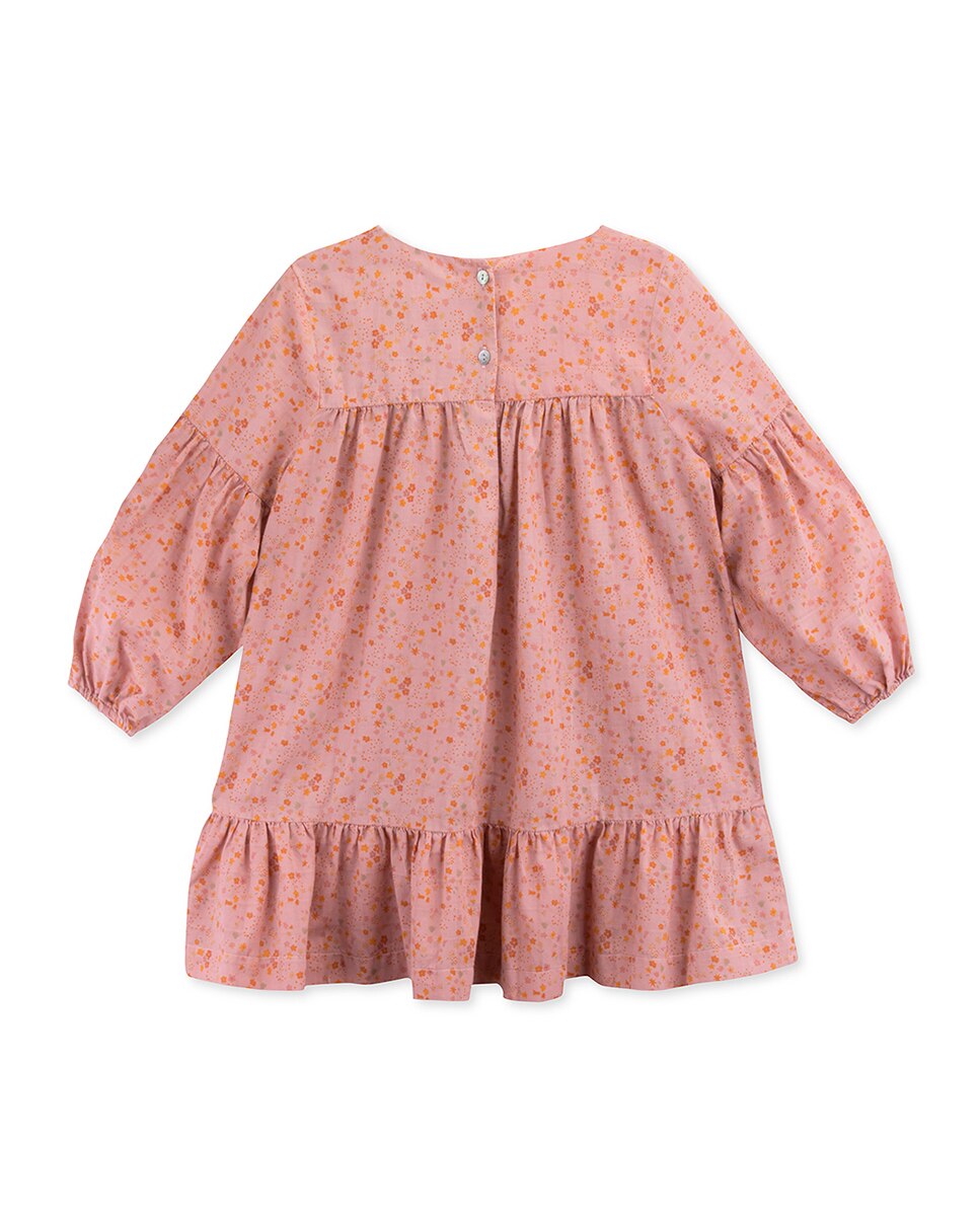 Vestido de menina de algodão com estampado de flores KNOT Rosa-2