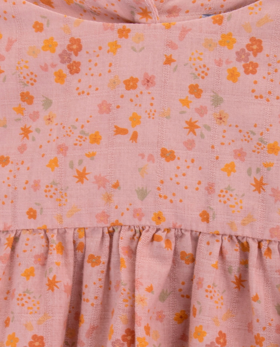 Vestido de menina de algodão com estampado de flores KNOT Rosa-3