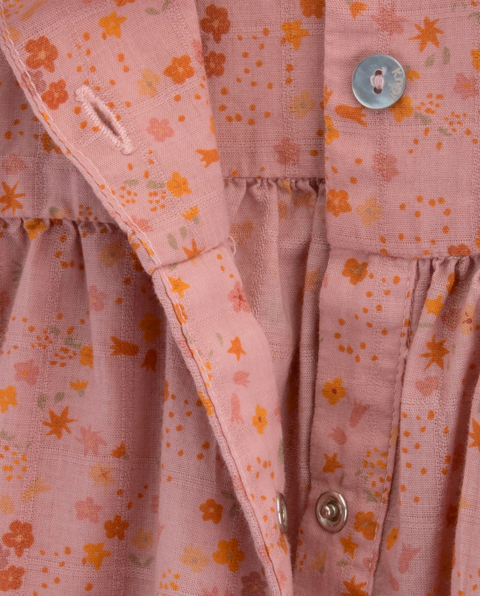 Vestido de menina de algodão com estampado de flores KNOT Rosa-4