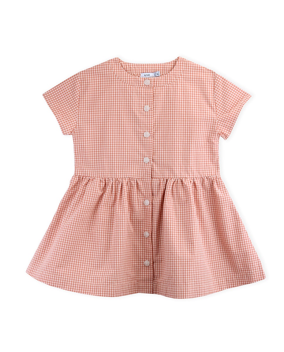 Vestido de menina de xadrez com molas Castanho-1