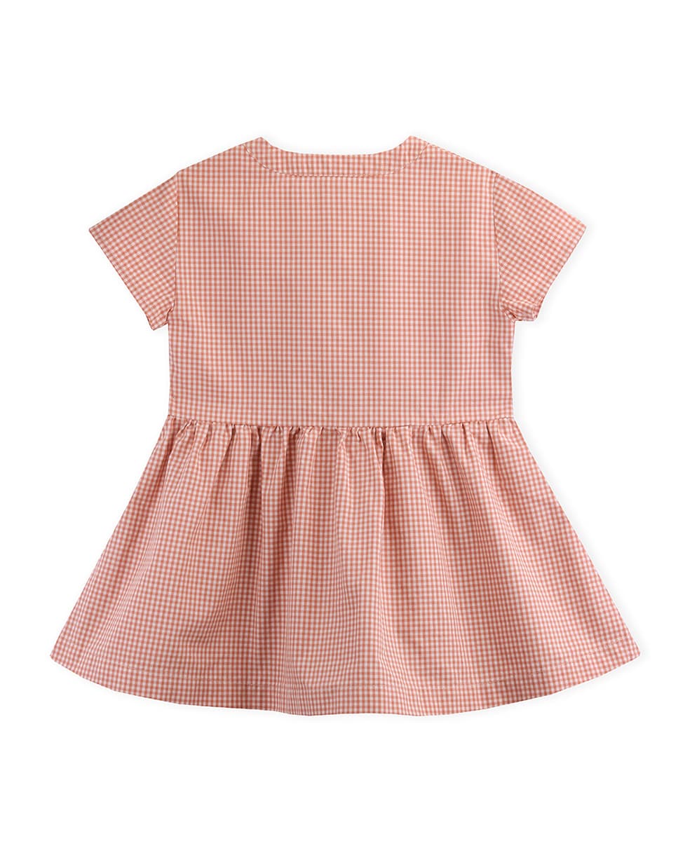 Vestido de menina de xadrez com molas Castanho-2