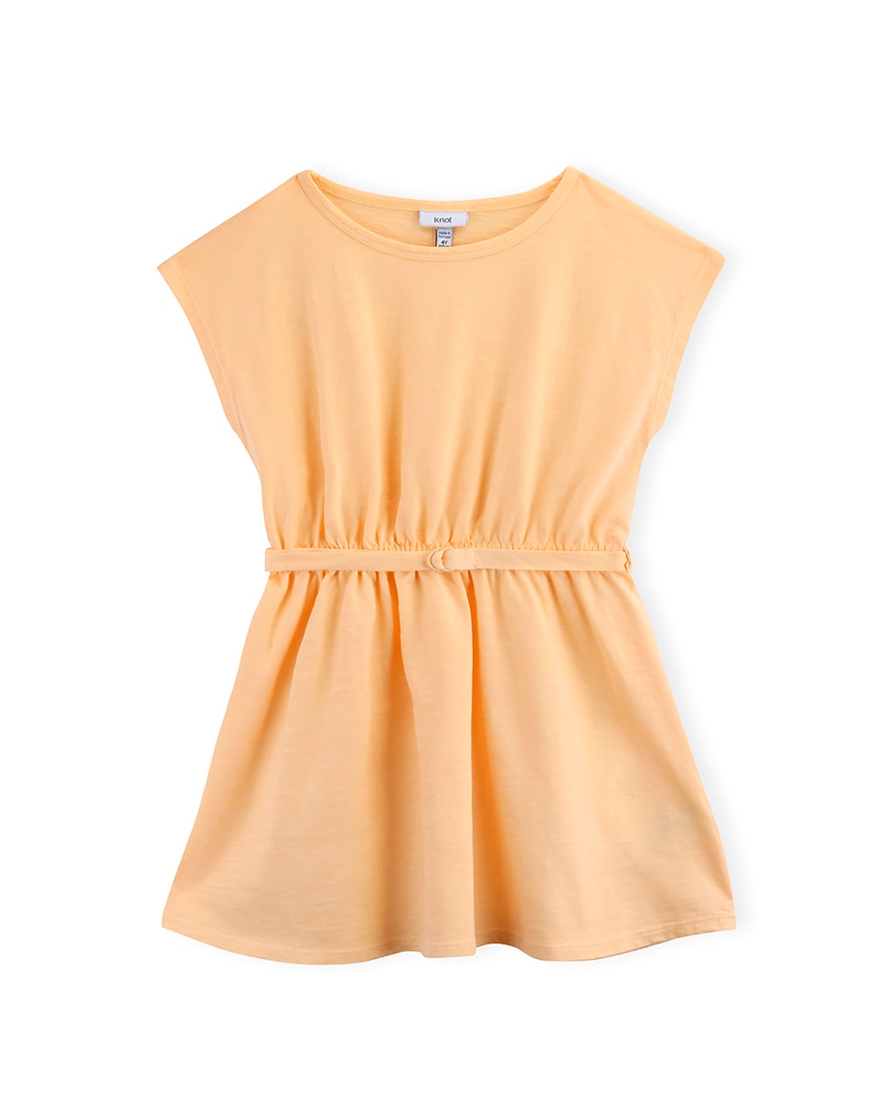 Vestido Infantil de Algodão Orgânico com Cintura Elástica KNOT Amarelo-1