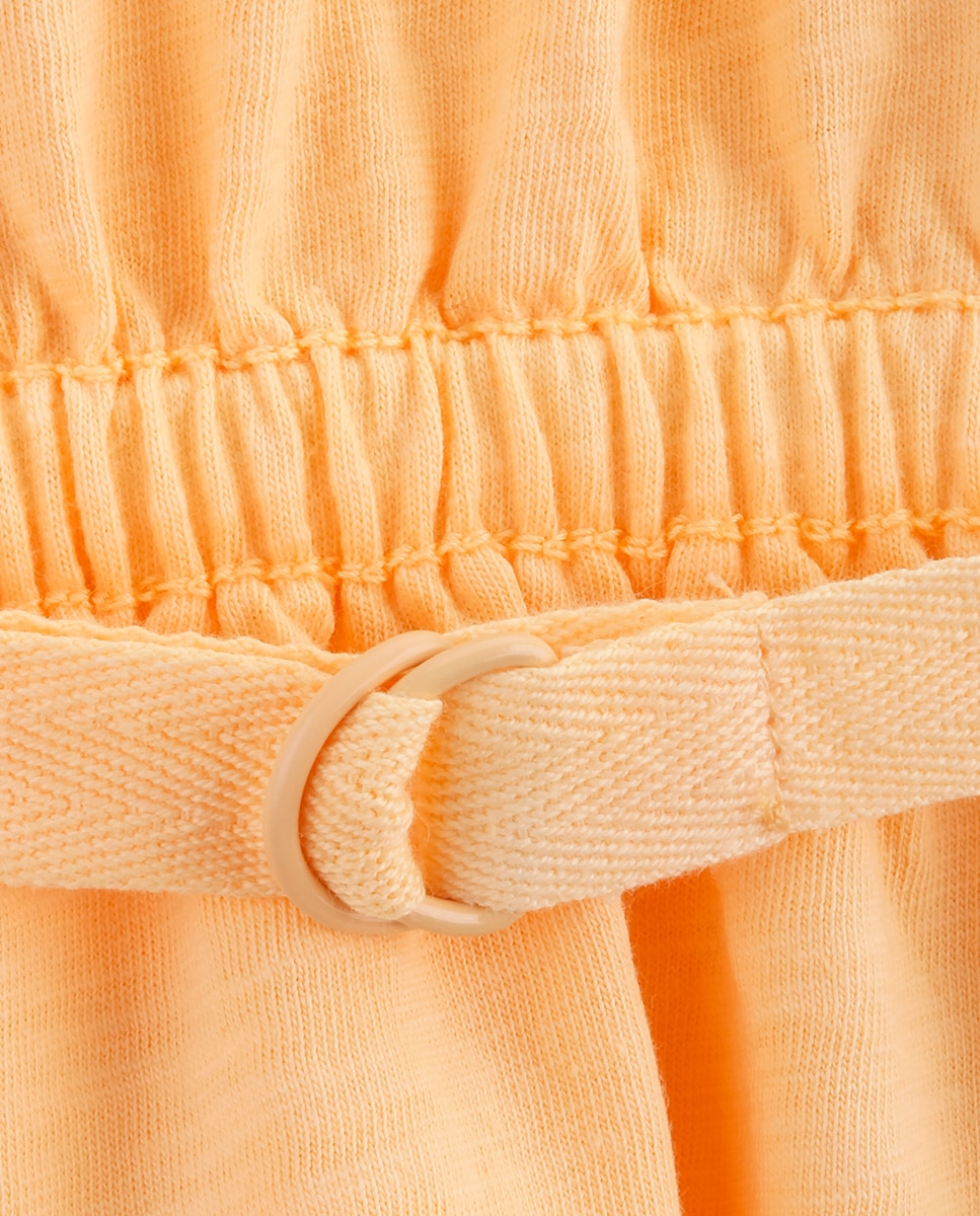 Vestido Infantil de Algodão Orgânico com Cintura Elástica KNOT Amarelo-3