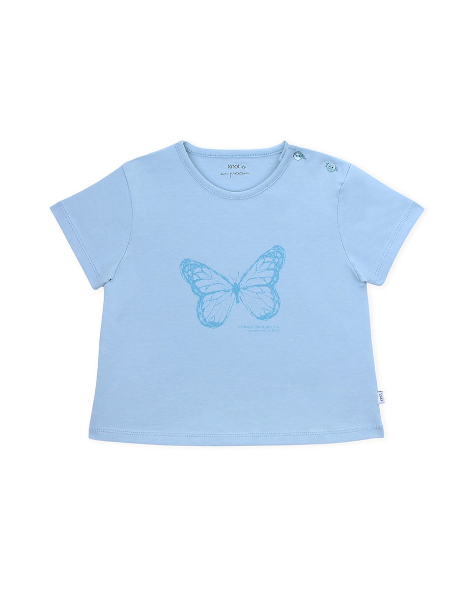 T-shirt de Bebé de Manga Curta com Desenho de Borboleta KNOT Azul-1