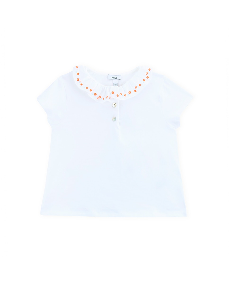 Pólo de bebé menina com gola folho KNOT Branco-1