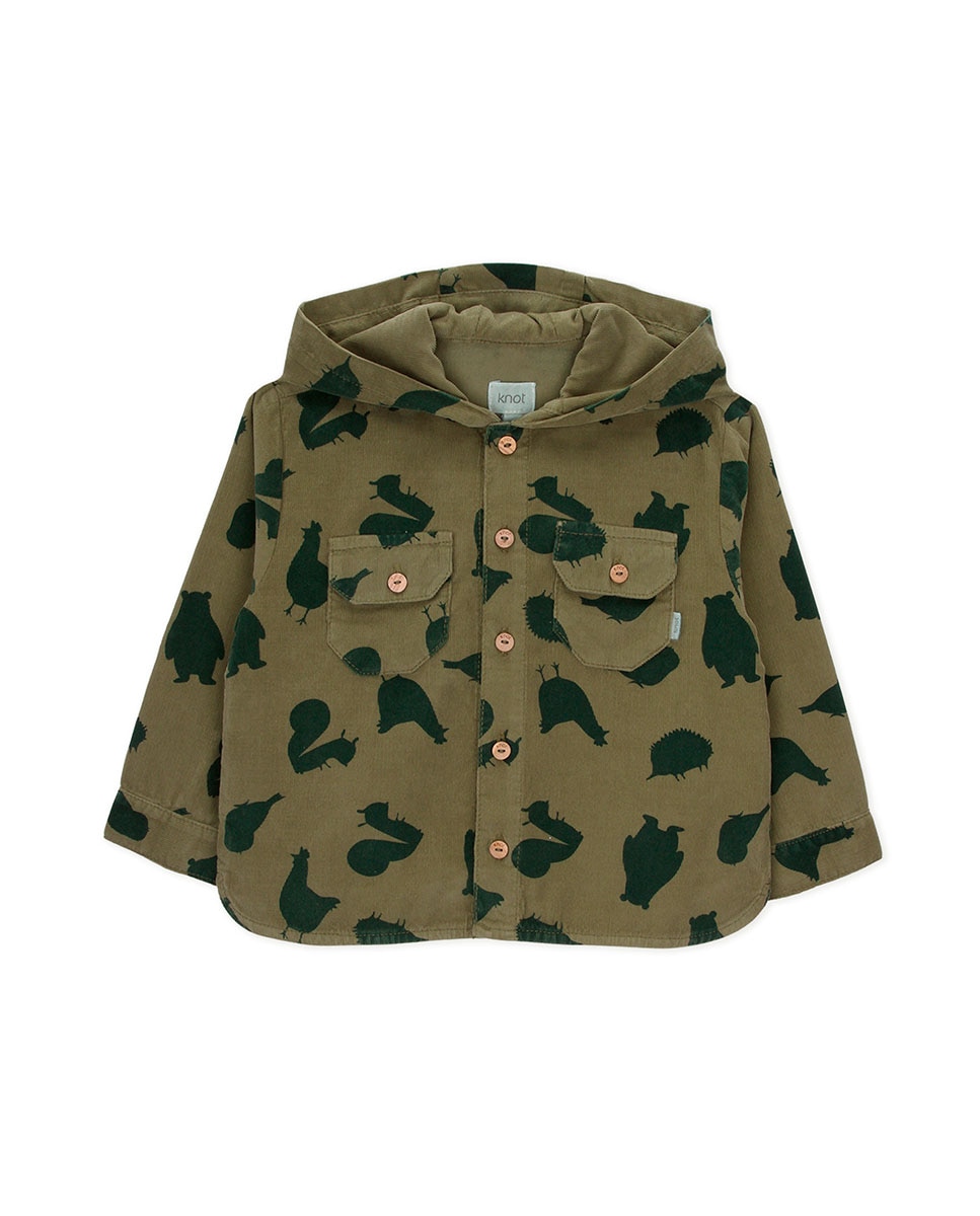 Camisa de menino com capuz e estampado de animais KNOT Verde-militar-1
