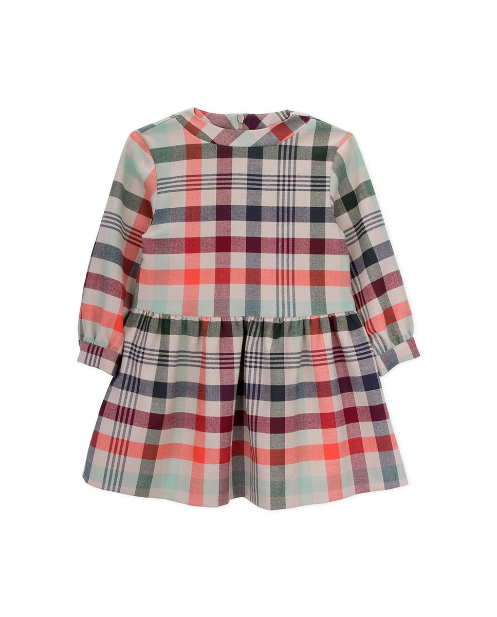 Vestido Infantil de Manga Comprida com Estampado aos Quadrados KNOT Multicolor-1
