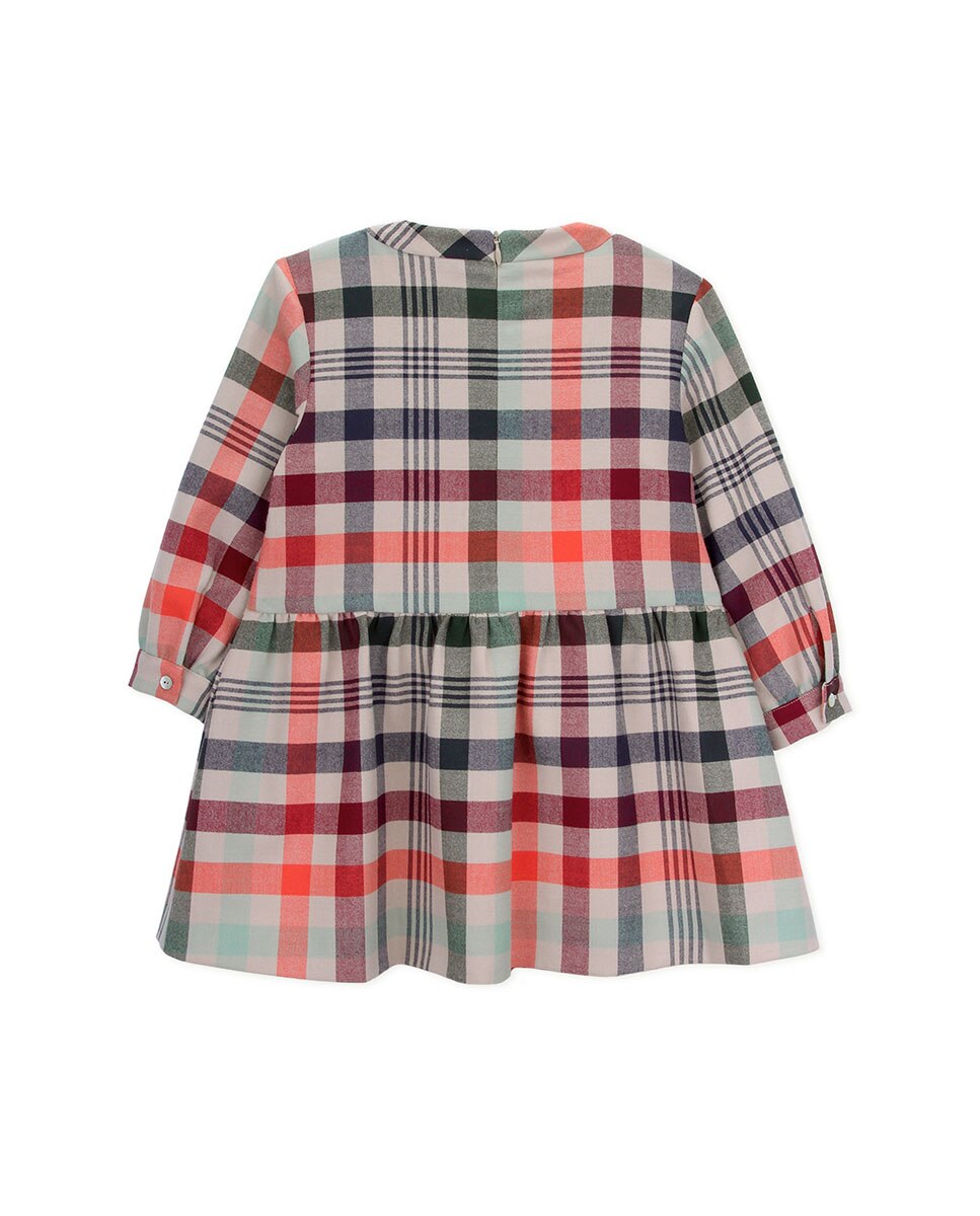 Vestido Infantil de Manga Comprida com Estampado aos Quadrados KNOT Multicolor-2