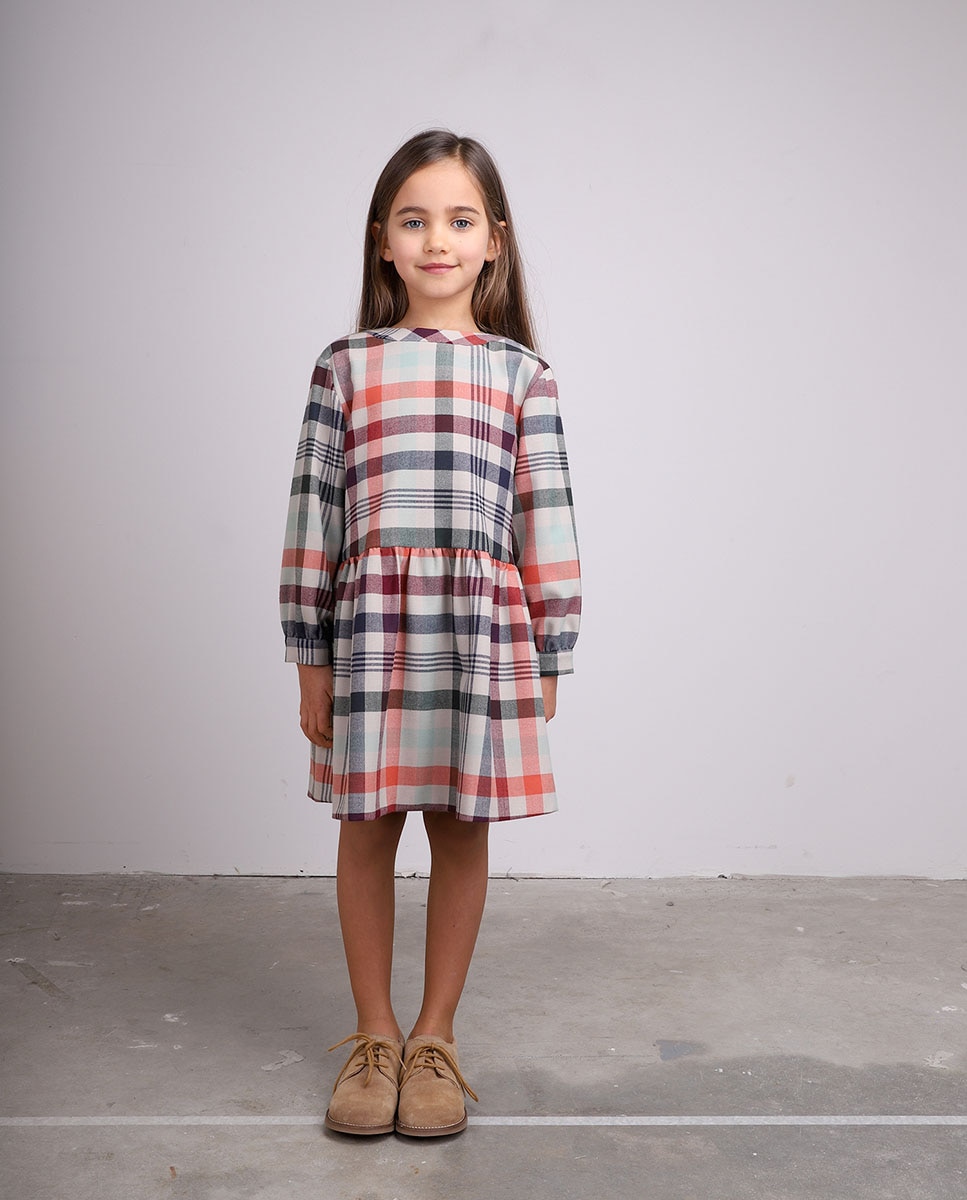 Vestido Infantil de Manga Comprida com Estampado aos Quadrados KNOT Multicolor-6
