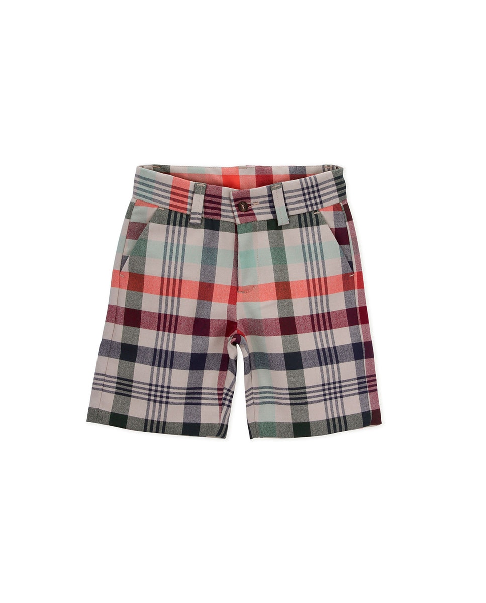 Bermudas Infantil com Bolsos e Estampado aos Quadrados KNOT Multicolor-1