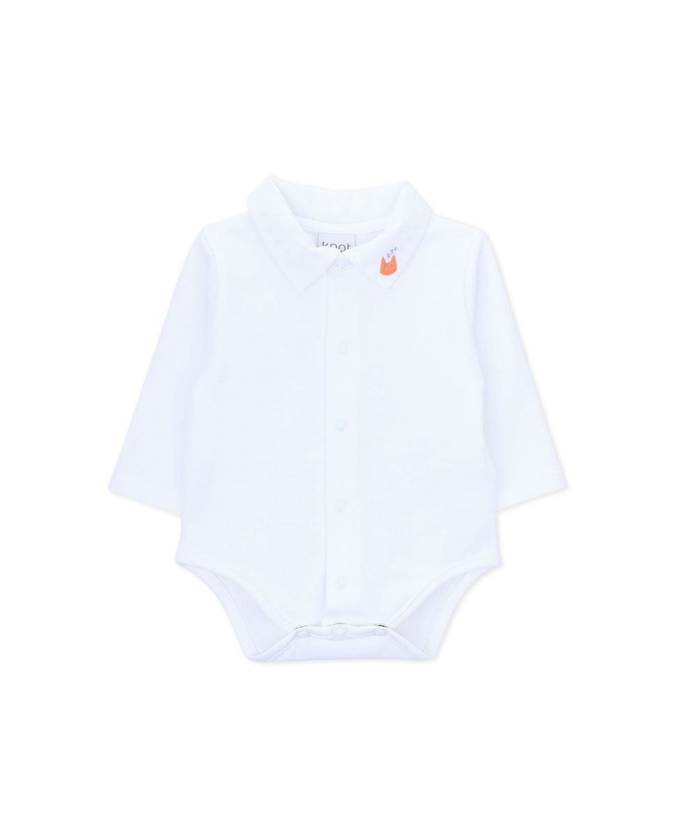 Body de Bebé de Manga Comprida com Gola Bordada KNOT Branco-1
