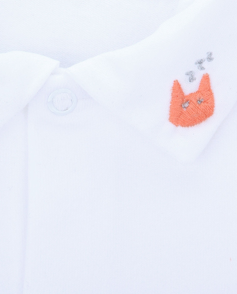 Body de Bebé de Manga Comprida com Gola Bordada KNOT Branco-3