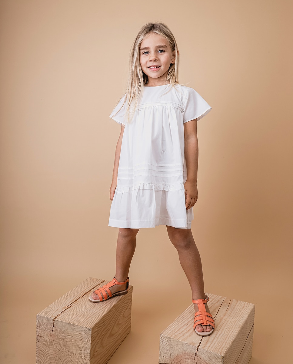 Vestido Infantil de Algodão com Folhos KNOT Branco-3