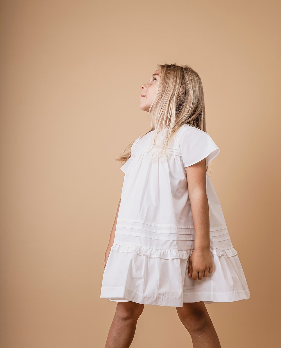 Vestido Infantil de Algodão com Folhos KNOT Branco-5