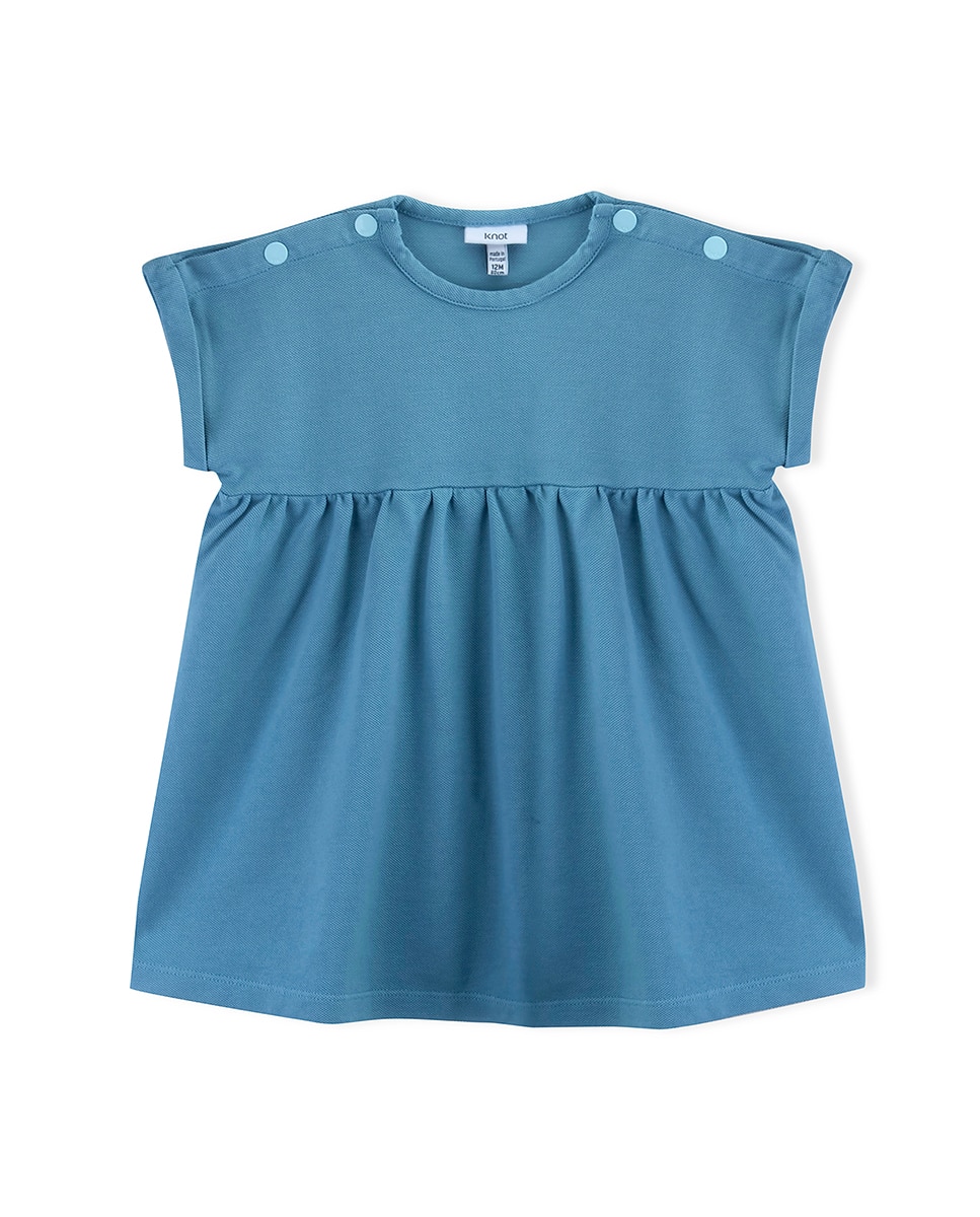 Vestido de Bebé de Piqué com Manga Curta KNOT Azul-1