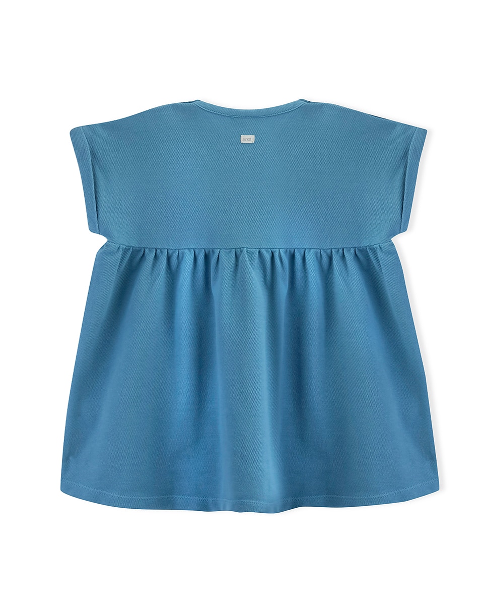 Vestido de Bebé de Piqué com Manga Curta KNOT Azul-2