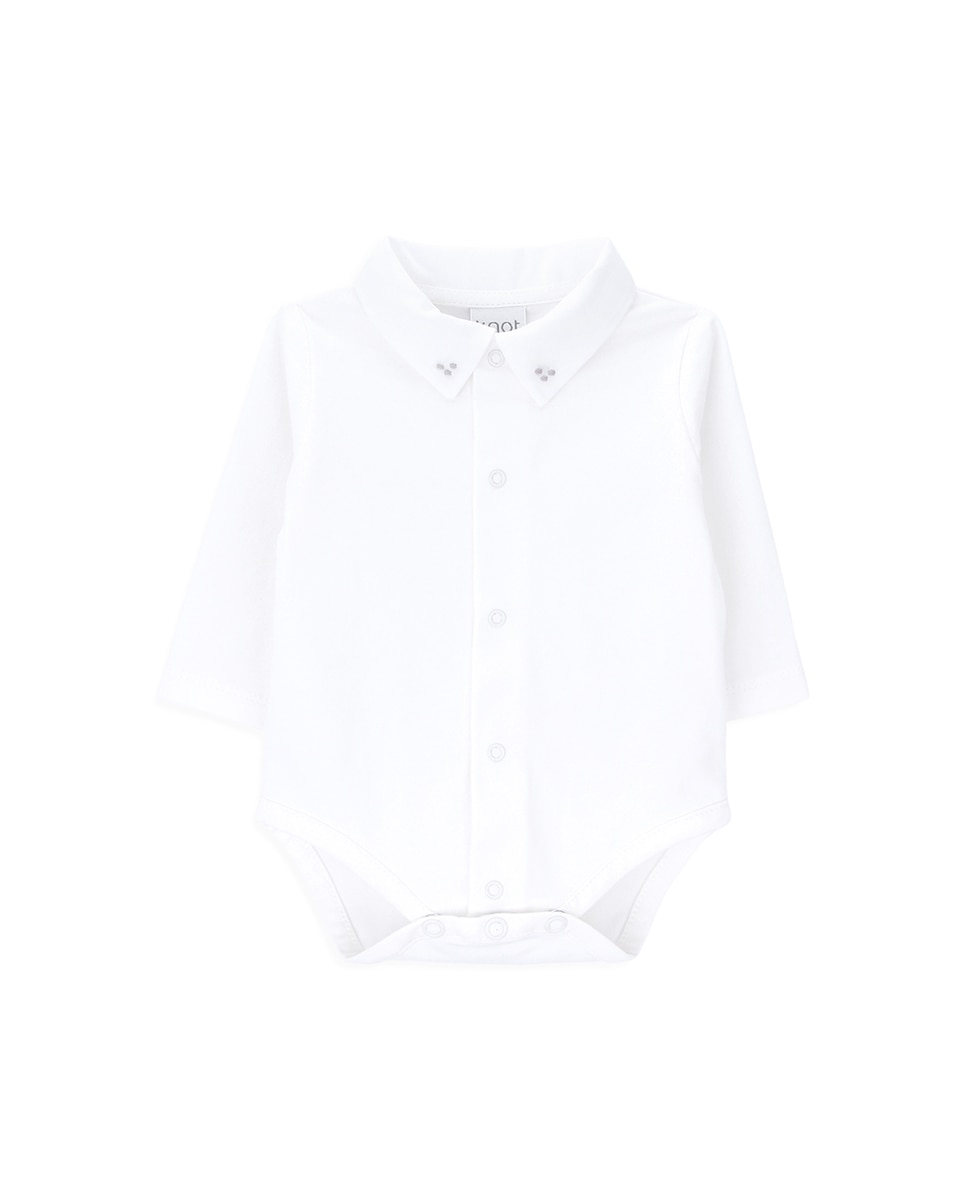 Body de Bebé de Algodão Orgânico com Gola Bordada KNOT Branco-1
