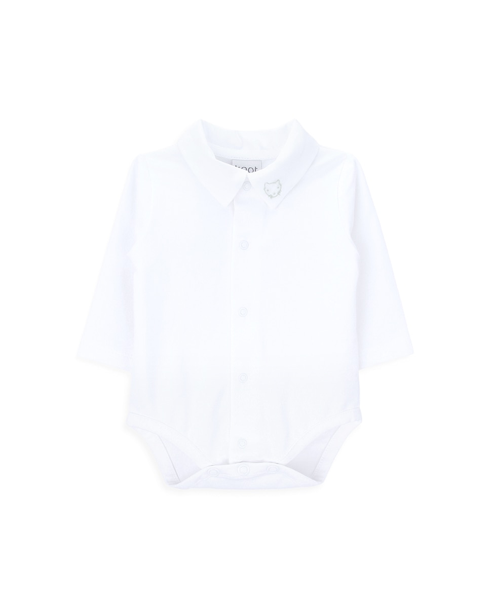 Body de Bebé de Algodão Orgânico com Gola Bordada KNOT Branco-1