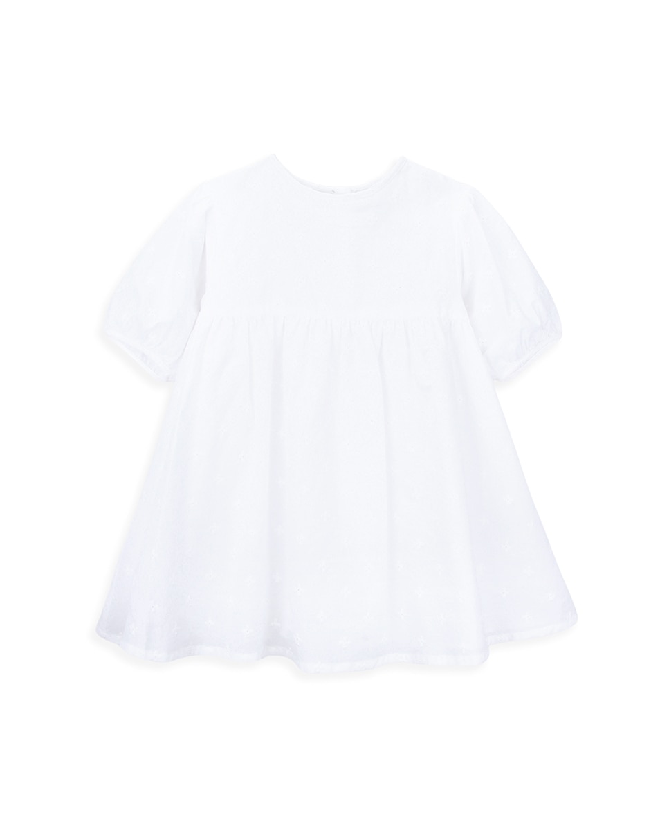Vestido Infantil de Algodão com Bordado Inglés KNOT Branco-1